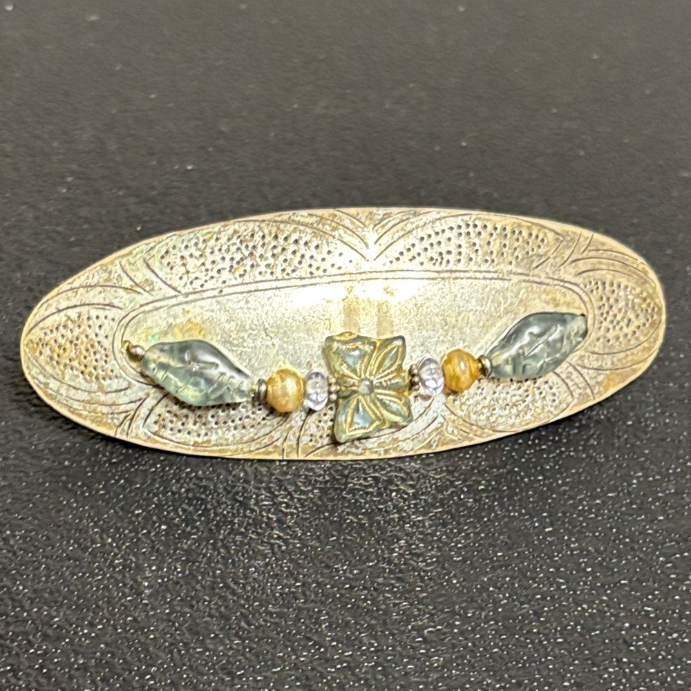 Vintage France Butterfly Southwestern Etched Silver Tone Hair Clip